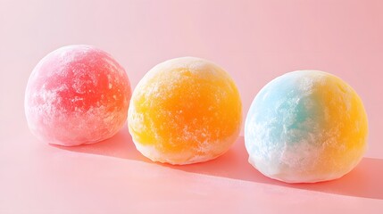 Obraz premium Hyper-realistic graphic of Japanese mochi ice cream, colorful and vibrant, with sharp textures and fresh look