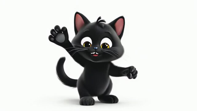 A cute kitten waves hello with a paw