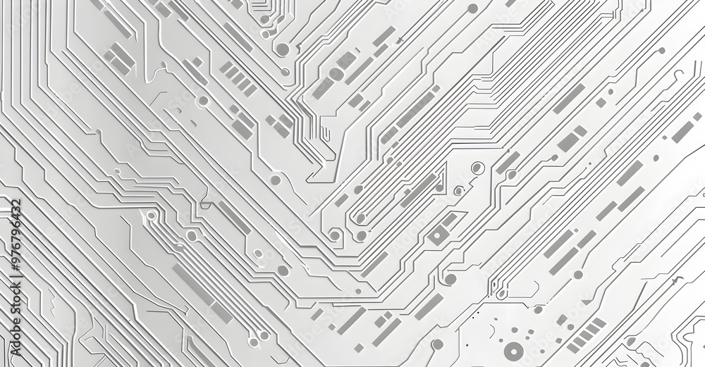 Poster white background with gray circuit board lines, vector illustration. white and gray technology patte