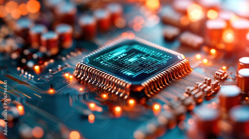 Poster cpu microchip closeup.
