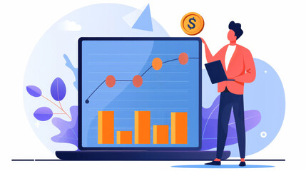 Businessman Holding Tablet, Looking at Growth Chart, Dollar Coin