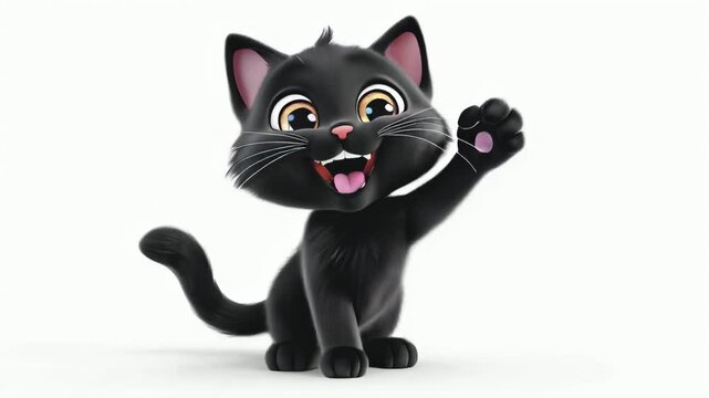 A cute kitten waves hello with a paw