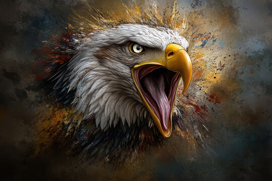 Bald eagle flying hand draw and paint color