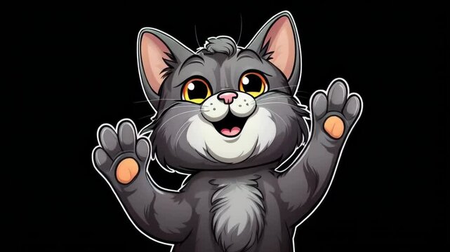 A cute kitten waves hello with a paw