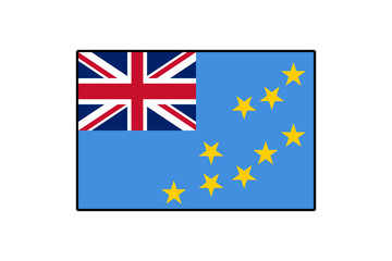 The graphic displays the flag of Tuvalu, showcasing its distinctive blue field and yellow stars alongside the British Union Jack, representing its unique identity.