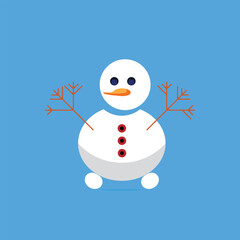 Cute Snowman on Blue Background. Cheerful Winter Snowman