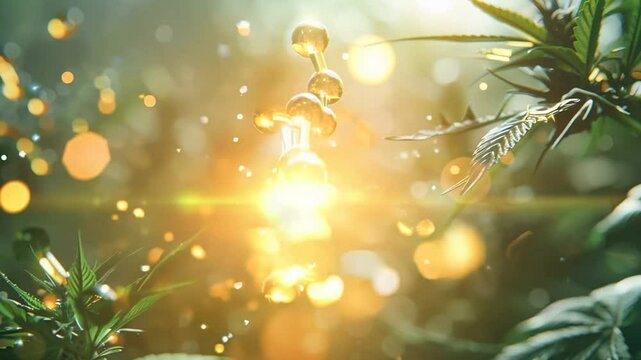 Molecular Structure of Cannabinoid in a Lush Natural Environment with Sunlight and Particles