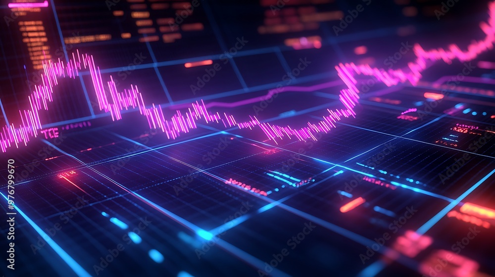 Poster abstract neon glowing lines on a digital display