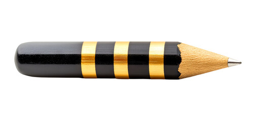 A stylish black and gold pencil with a sharp tip, perfect for writing and drawing in a modern workspace.