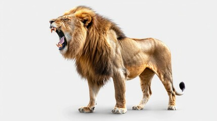 Obraz premium majestic lion standing and roaring isolated on a transparent background.