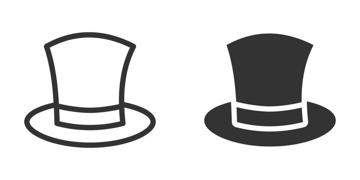 Simple top hat icon in both outline and solid styles. Perfect for fashion, magic, or historical-themed illustrations. Vector illustration.