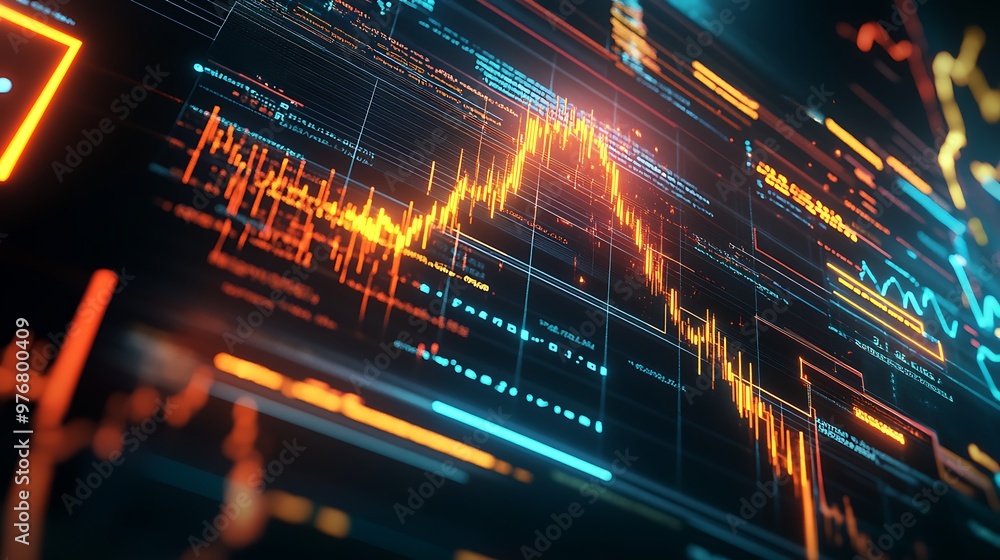 Aufkleber Abstract Digital Interface with Neon Lines and Data Visualizations
