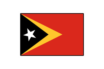 The flag of East Timor features a vibrant design with a black triangle, red background, and yellow elements. A white star is prominently displayed, representing national pride and identity.