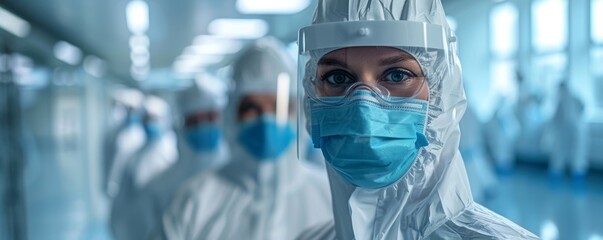 Medical team wearing hazmat suits in hospital
