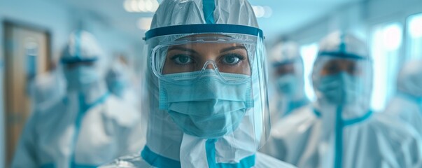Medical team wearing hazmat suits in hospital