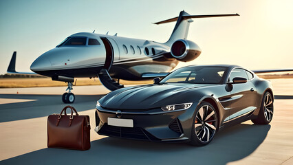 Luxury Car and Private Jet - Success and Travel Concept