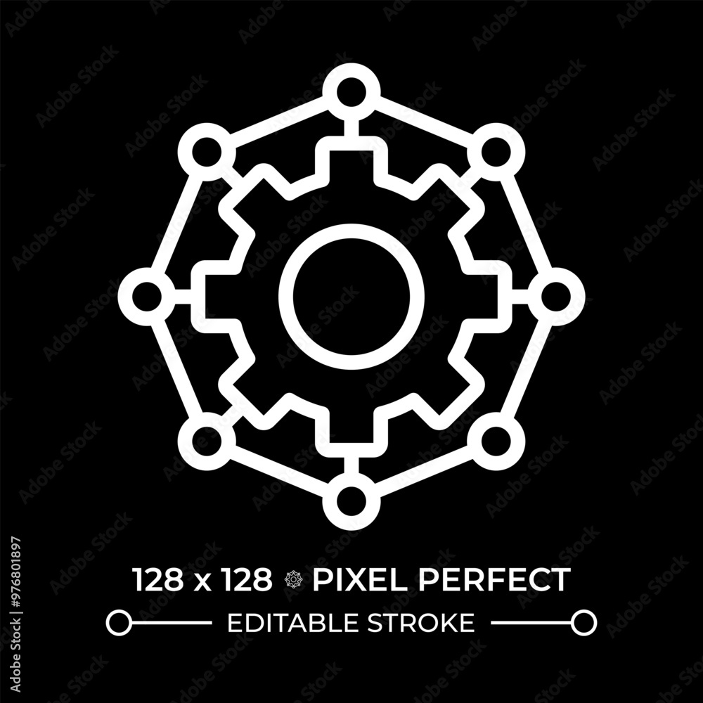 Poster automation process pixel perfect white linear icon for dark theme. efficiency management, engineerin
