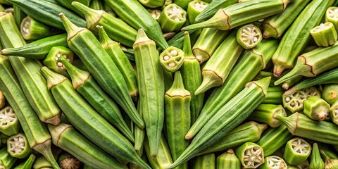 Obraz premium Tiny okra seeds with intricate textures and patterns lay scattered on a clean, white background, ready to burst