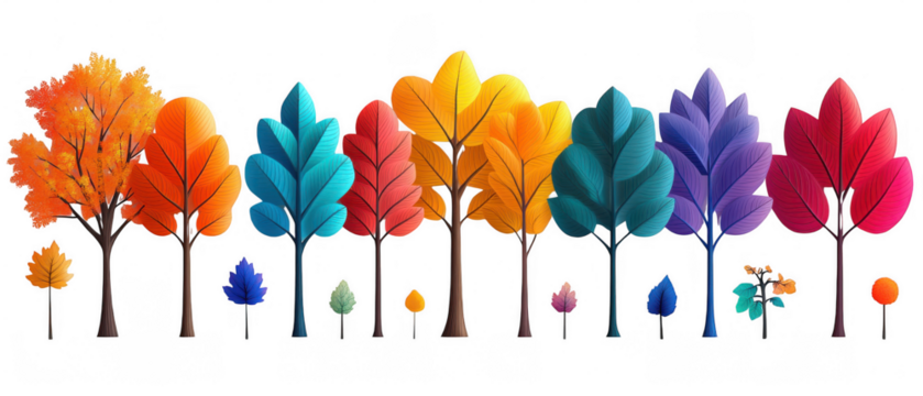 Vibrant Tree Stumps with Colorful Leaf Details