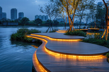 Chinese architecture at night, pavilions and towers