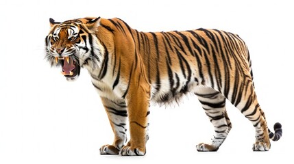 Fototapeta premium A roaring tiger isolated on a transparent background.