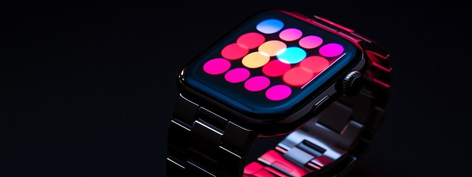 A Black Smartwatch with a Colorful Circle Pattern on Its Display