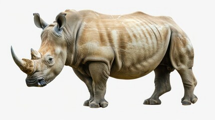 Obraz premium A rhinoceros with its head turned isolated on a transparent background.