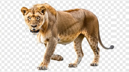Obraz premium A regal lioness isolated on a transparent background.