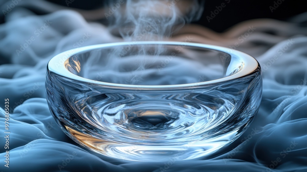 Wall mural A glass bowl emitting steam, surrounded by swirling mist.