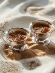 Coffee cups on towel