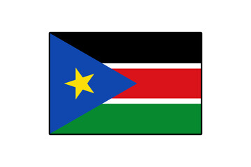 The vector depiction features the flag of South Sudan, showcasing its distinctive blue triangle, black, red, and green stripes, and a yellow star, symbolizing the nation's identity and heritage.