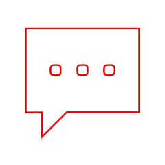 Red outline speech bubble icon with three dots on gray background