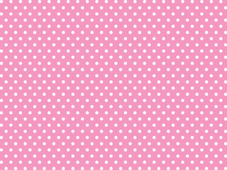 A charming seamless pattern with small white polka dots on a soft pastel pink background. A classic and simple geometric design for textile or wrapping.