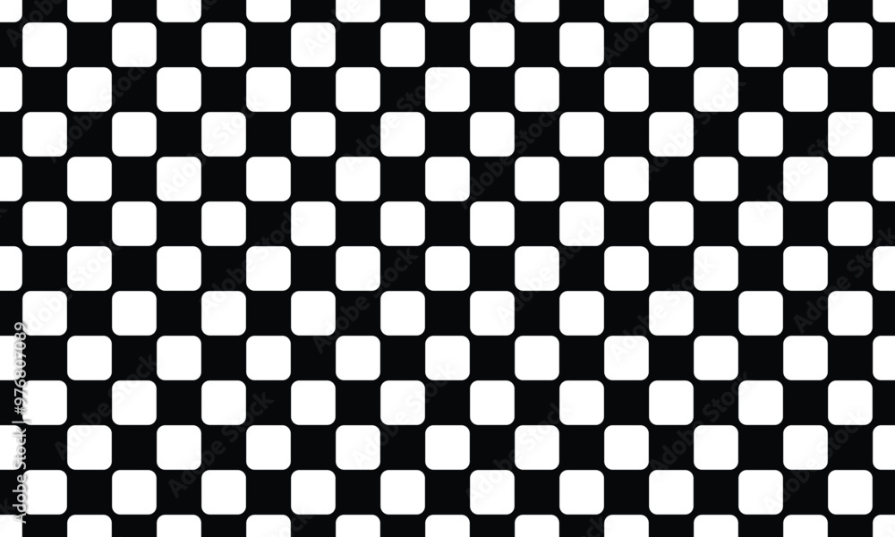 Poster checkered pattern with rounded squares. black and white, modern playful geometric design with unifor