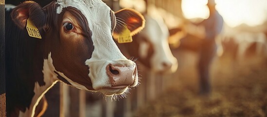 Close-Up Of A Cow In A Barn In Blurred Background. Concept Of Farming Business And Taking Care Of Livestock. Generate Ai Image