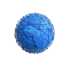 3D blue globe with network mesh overlay representing global connectivity