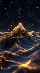 Obraz premium Golden mountain in a futuristic starry sky