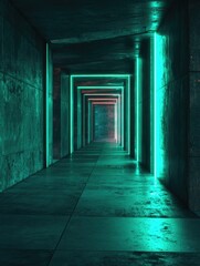 Obraz premium Long hallway with neon lights