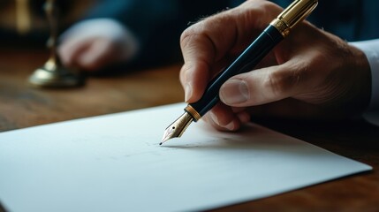 A hand writing on a sheet of elegant letterhead paper with a fountain pen, emphasizing the sophistication of high-quality stationery.