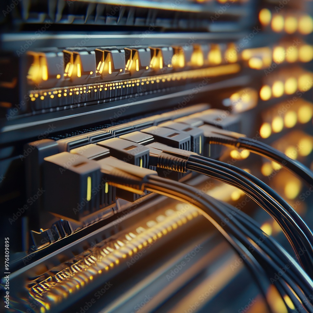 Poster 3d rendering illustration of a network switch