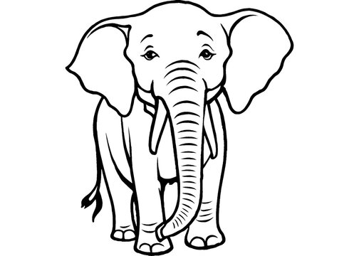 recommend clip art: Cute young elephant coloring line art