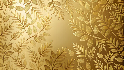 Luxury golden wallpaper with floral pattern, gold leaves, and nature elements in line art style, luxury, golden
