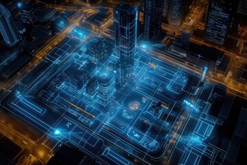 Digital blueprint of a futuristic modern city 