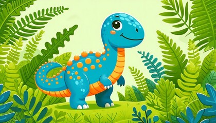 Fototapeta premium A Cartoon Drawing of a Cute Dinosaur