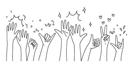 doodle hands up,Hands clapping with love. applause gestures. Give and share your love to people. vector illustration