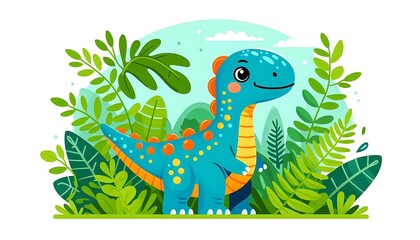 Fototapeta premium A Cartoon Drawing of a Cute Dinosaur