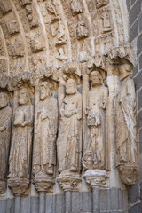 Architectural details of the entry porch of The Apostles door of the Cathedral of Avila city