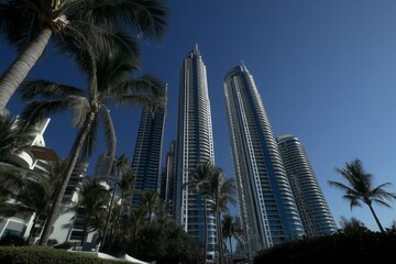Modern Skyscrapers Towering Over Palm Trees