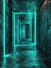 Obraz premium Green Neon Lit Room