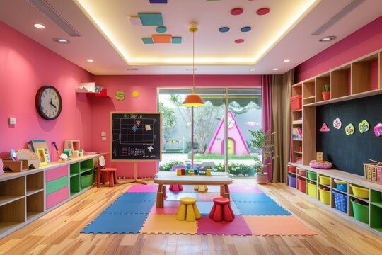 stylish interior of playroom in kindergarten